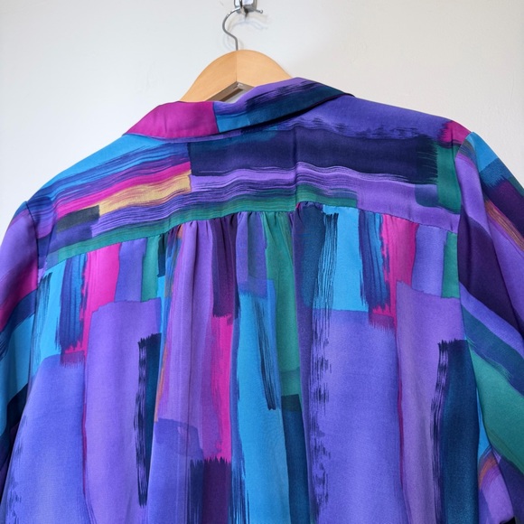 A Personal Touch | VTG Plus Size Multicolor Watercolor Pattern Button Blouse Top - Picture 9 of 16